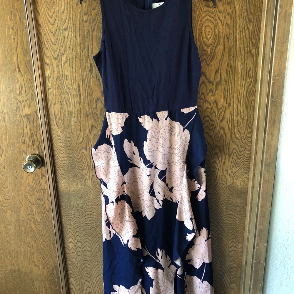 Navy and Pink Floral High Low Dress